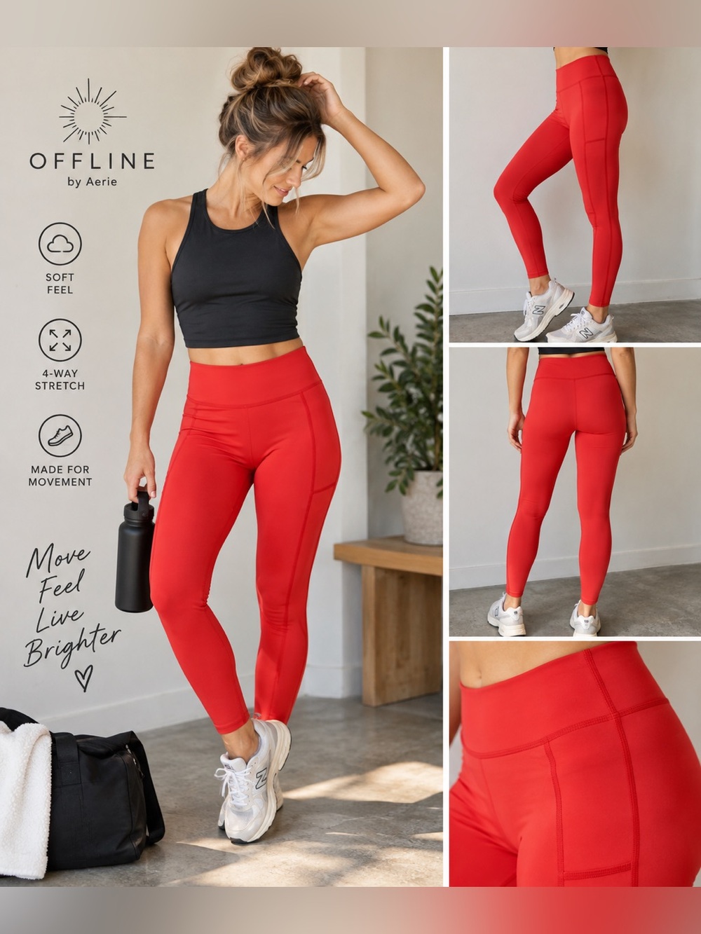 OFFLINE by Aerie Goals Leggings Womens S Petite Red High Rise 7/8 Activewear